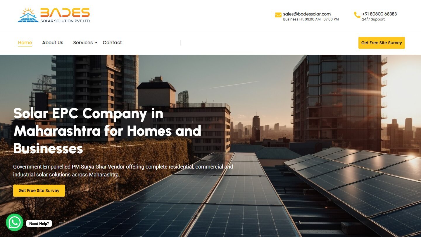 Bades Solar website (badessolar.com) built by Ravi Negi